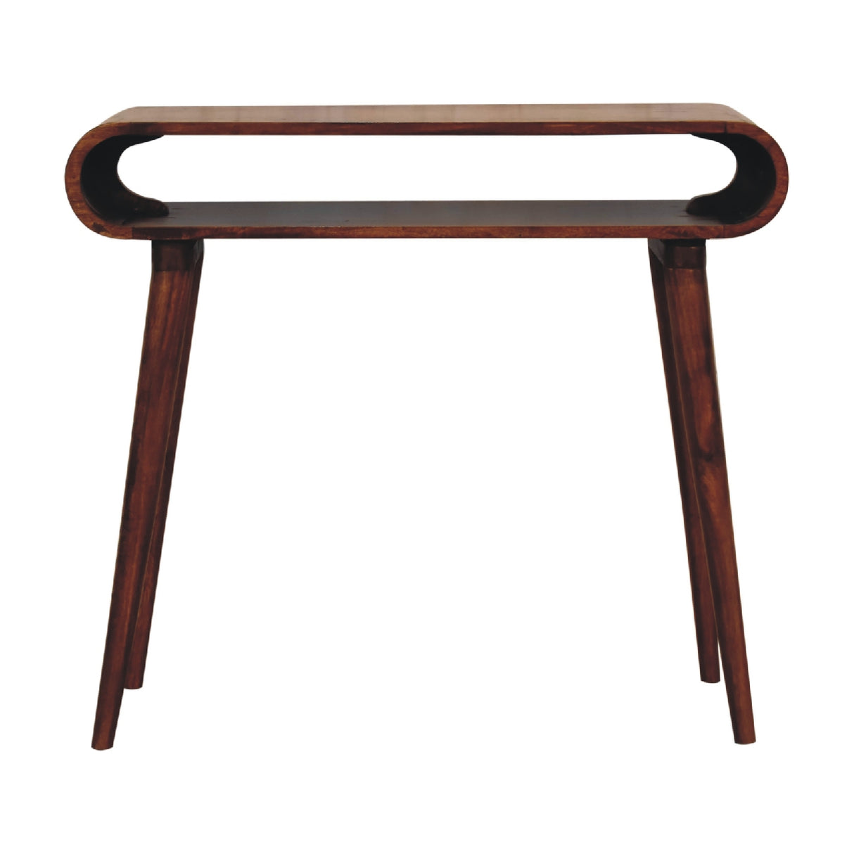 Solid Wood Amaya Nordic Style Console Table, Open Storage, Chestnut