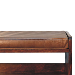 Solid Wood Chestnut Bench with Leather Seat Pad