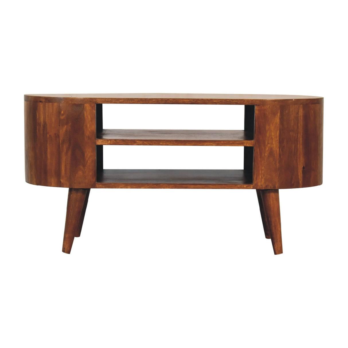 Solid Wood Cortez Chestnut Media Unit, 2 Open Shelves, Nordic Legs