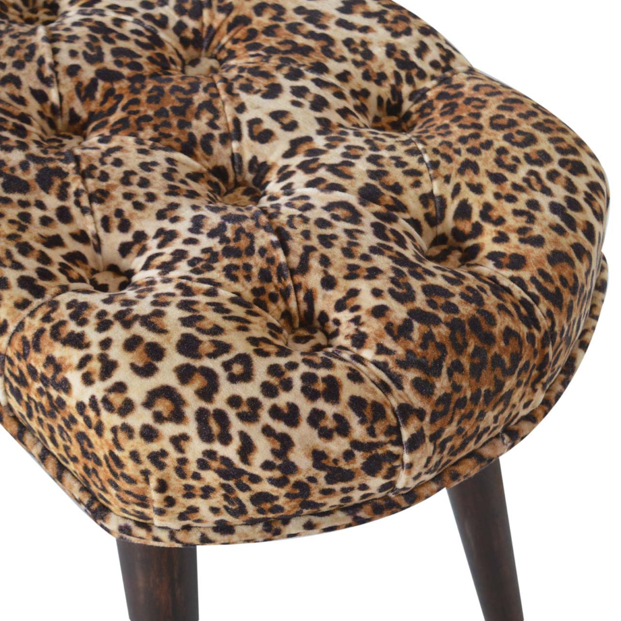 Solid Wood Leopard Print Deep Button Upholstered Bench