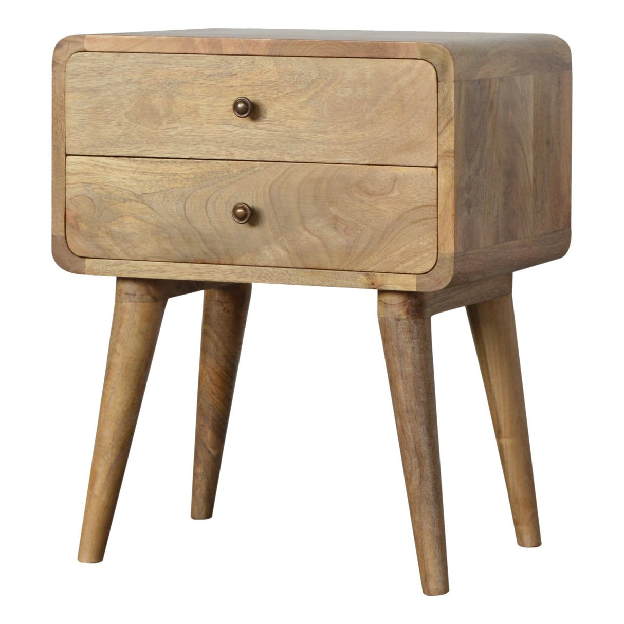Solid Wood Curved Bedside, 2 Drawers, Oak-ish