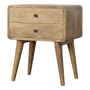 Solid Wood Curved Bedside, 2 Drawers, Oak-ish