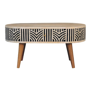 Edessa Bone Inlay Coffee Table, 2-Drawers, Nordic Legs