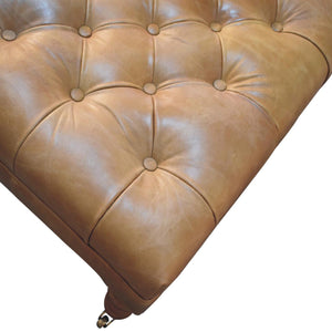Solid Wood Buffalo Leather Ottoman with Castor Legs