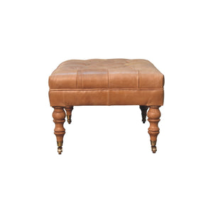 Solid Wood Buffalo Leather Ottoman with Castor Legs