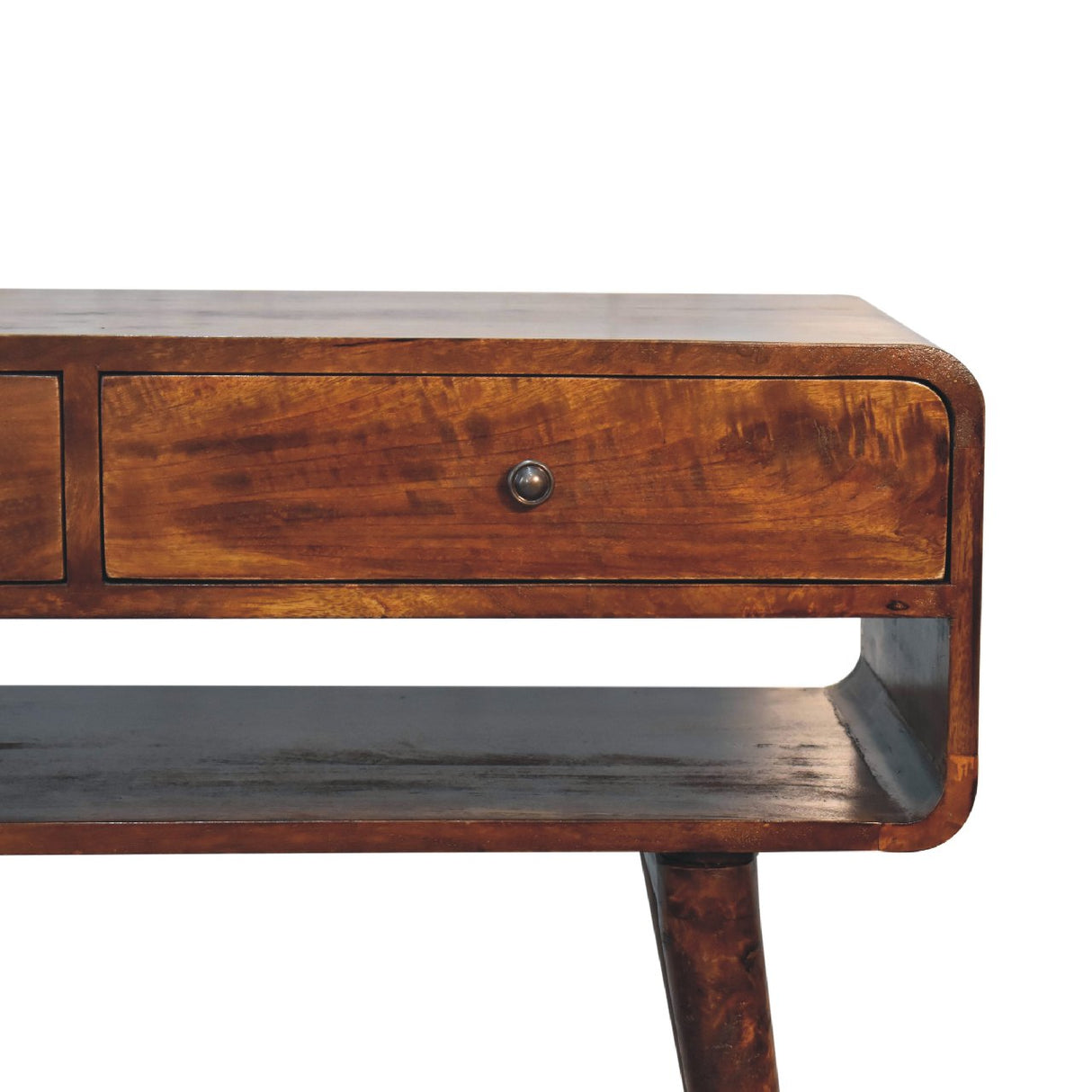Sonata Chestnut Console Table, Nordic Legs, 2-Drawers, Open Slot