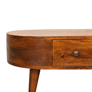 Solid Wood Mini Chestnut Rounded Coffee Table, 2-Drawers