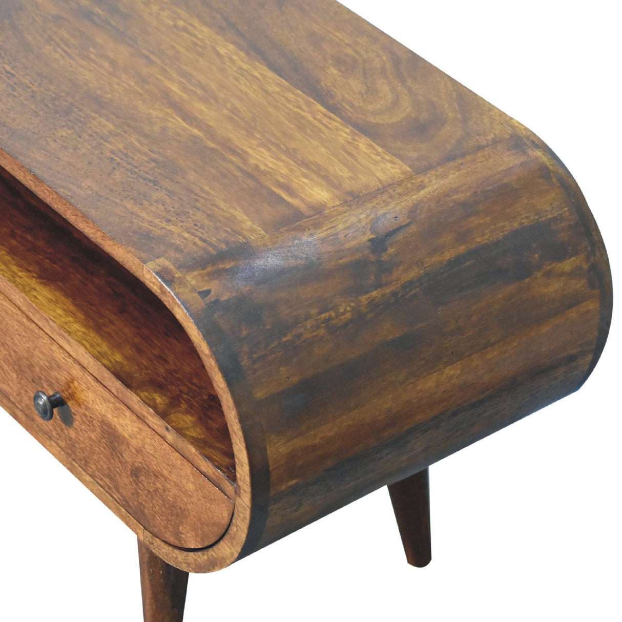 Chestnut Circular TV Stand, 2-Drawers, Open Slot, Nordic Legs