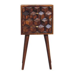 Solid Wood Mini Cube Nightstand, 2-Drawers, Chestnut