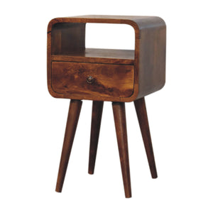 Solid Wood Mini Curve Bedside, 1-Drawer, 1 Open Slot, Chestnut