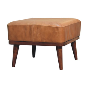 Tan Buffalo Leather Footstool, Upholstered, Nordic Legs