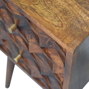 Solid Wood Mini Cube Nightstand, 2-Drawers, Chestnut