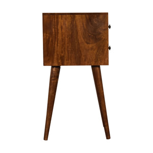 Solid Wood Mini Nightstand, 2-Drawers, Chestnut