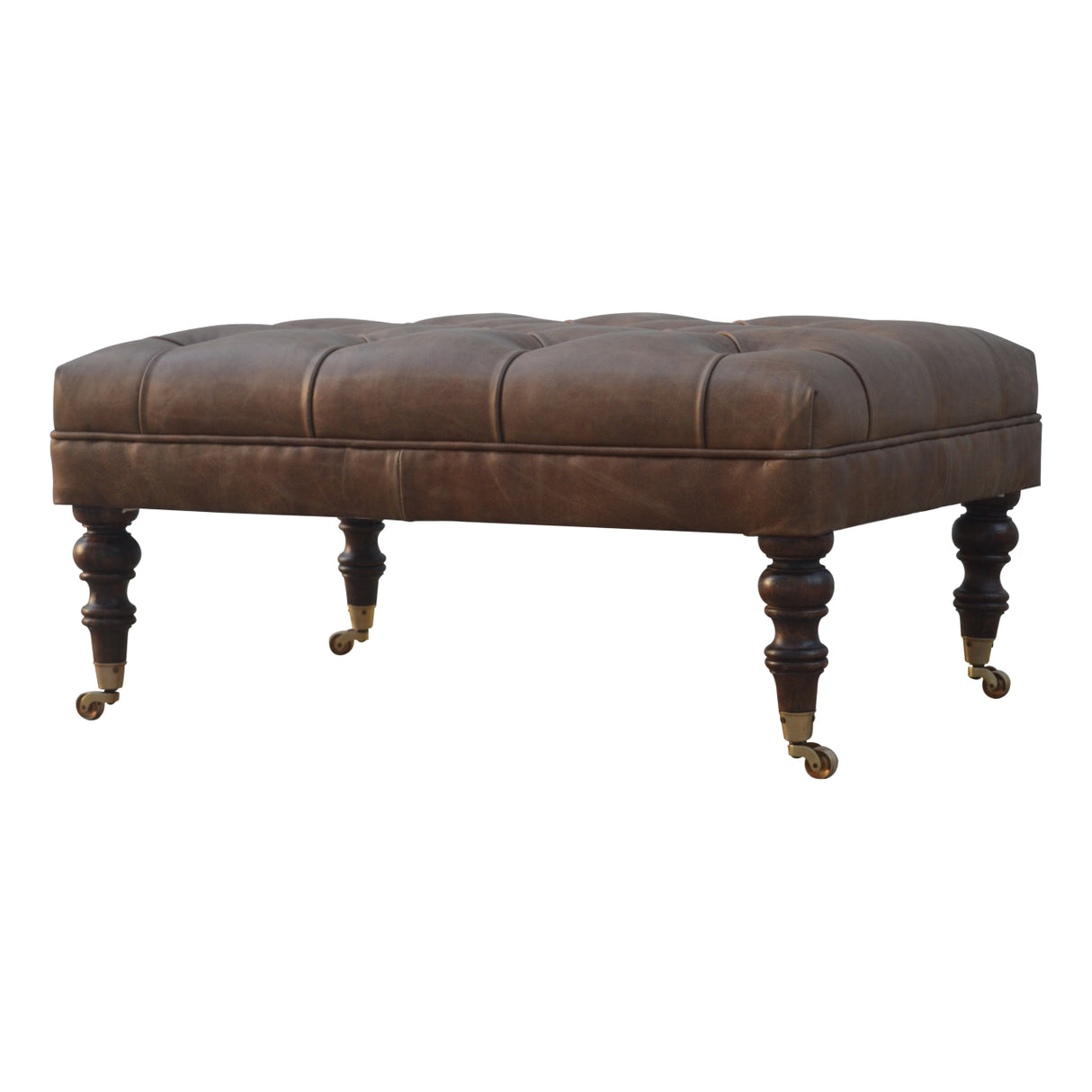 Solid Wood Buffalo Leather Upholstered Ottoman