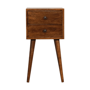 Solid Wood Mini Nightstand, 2-Drawers, Chestnut