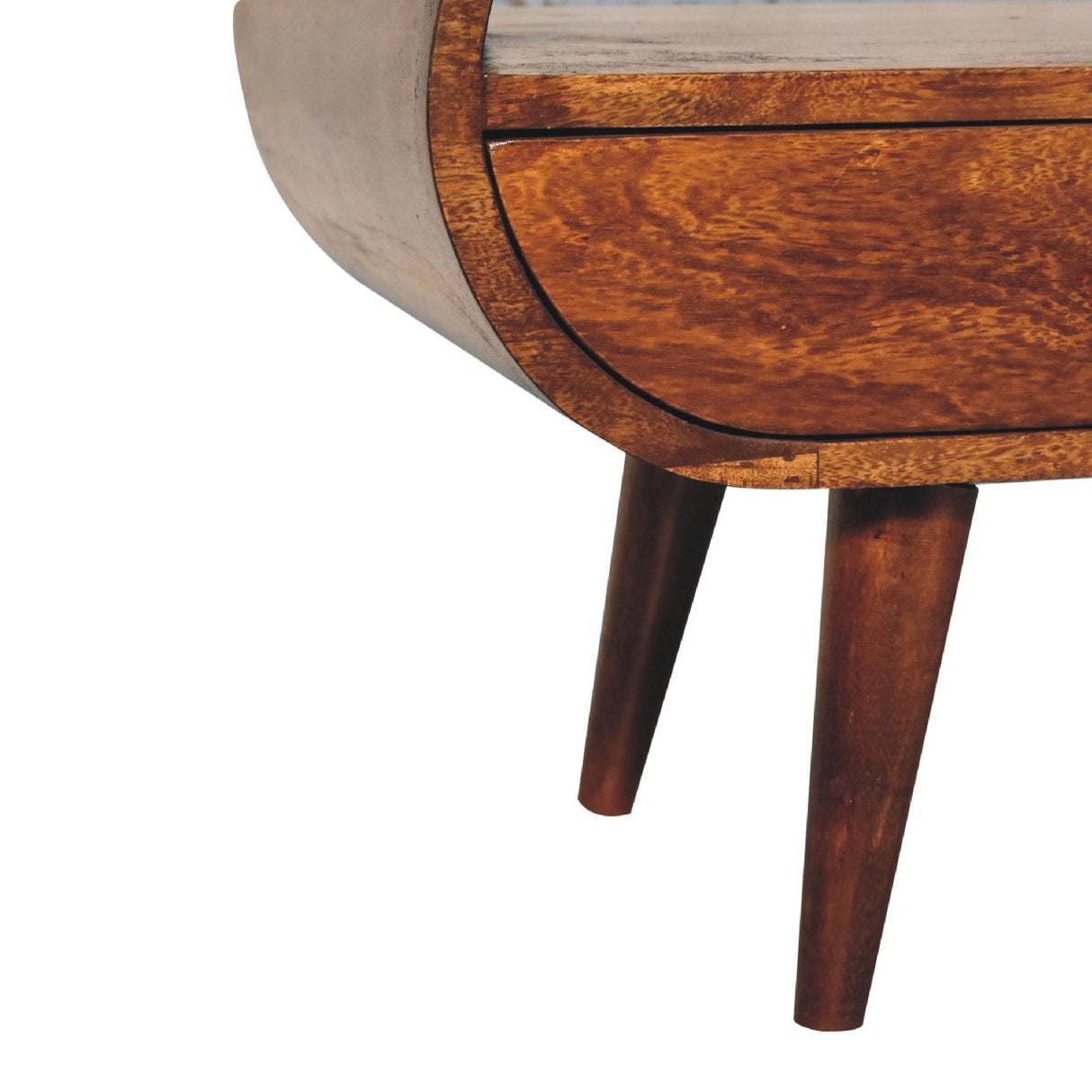 Chestnut Circular TV Stand, 2-Drawers, Open Slot, Nordic Legs