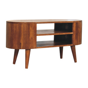 Solid Wood Cortez Chestnut Media Unit, 2 Open Shelves, Nordic Legs