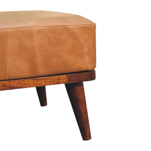 Tan Buffalo Leather Footstool, Upholstered, Nordic Legs