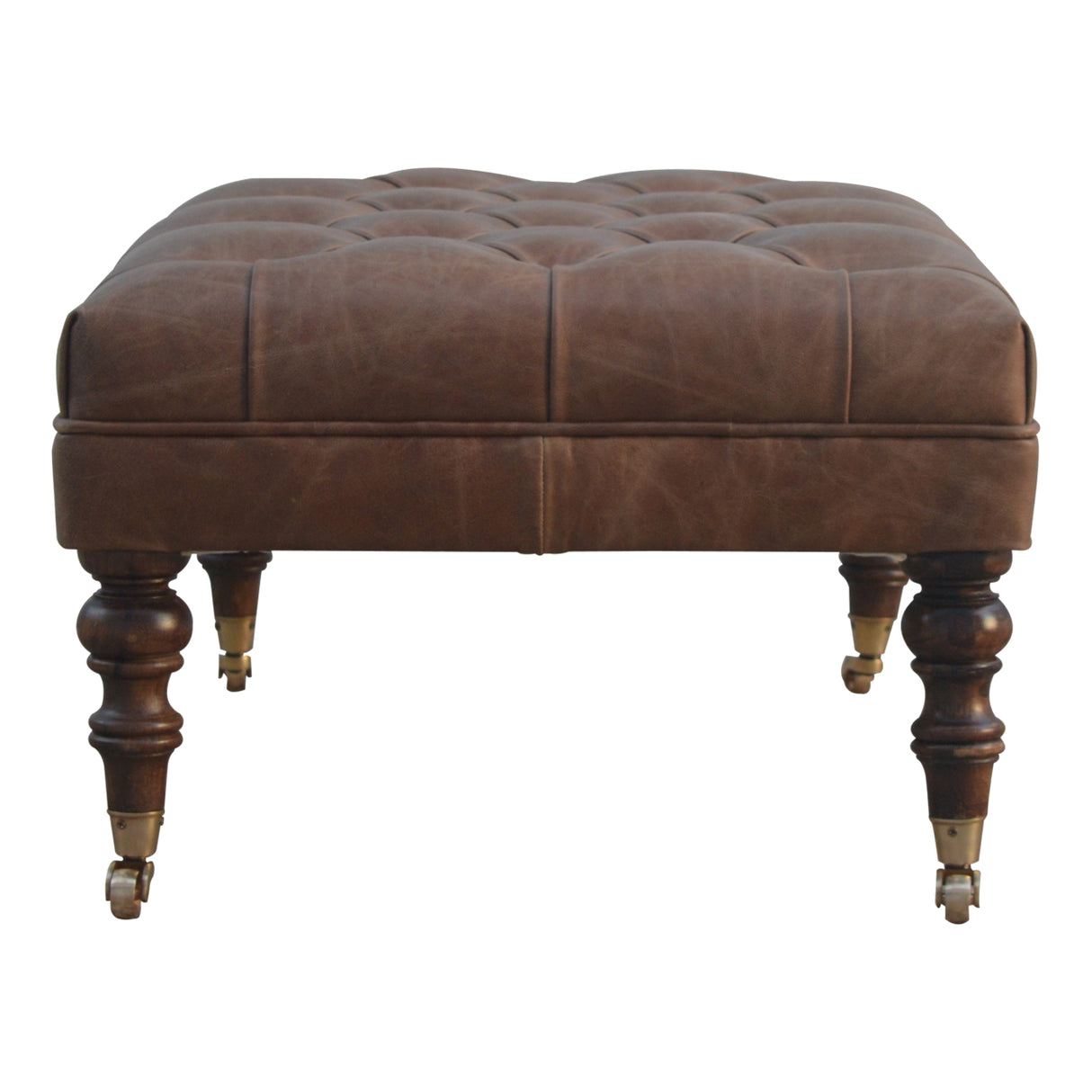 Solid Wood Buffalo Leather Upholstered Ottoman