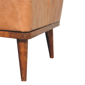 Tan Buffalo Leather Footstool, Upholstered, Nordic Legs