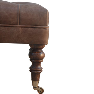 Solid Wood Buffalo Leather Upholstered Ottoman
