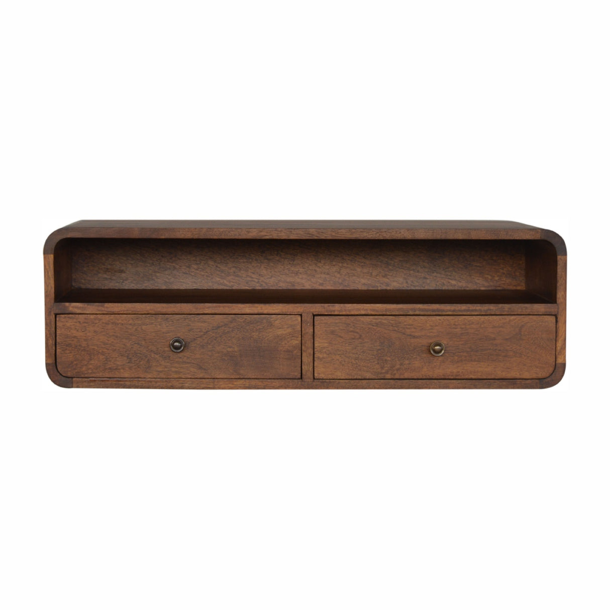 Solid Wood Floating Console, 2-Drawers, 1 Open Slot