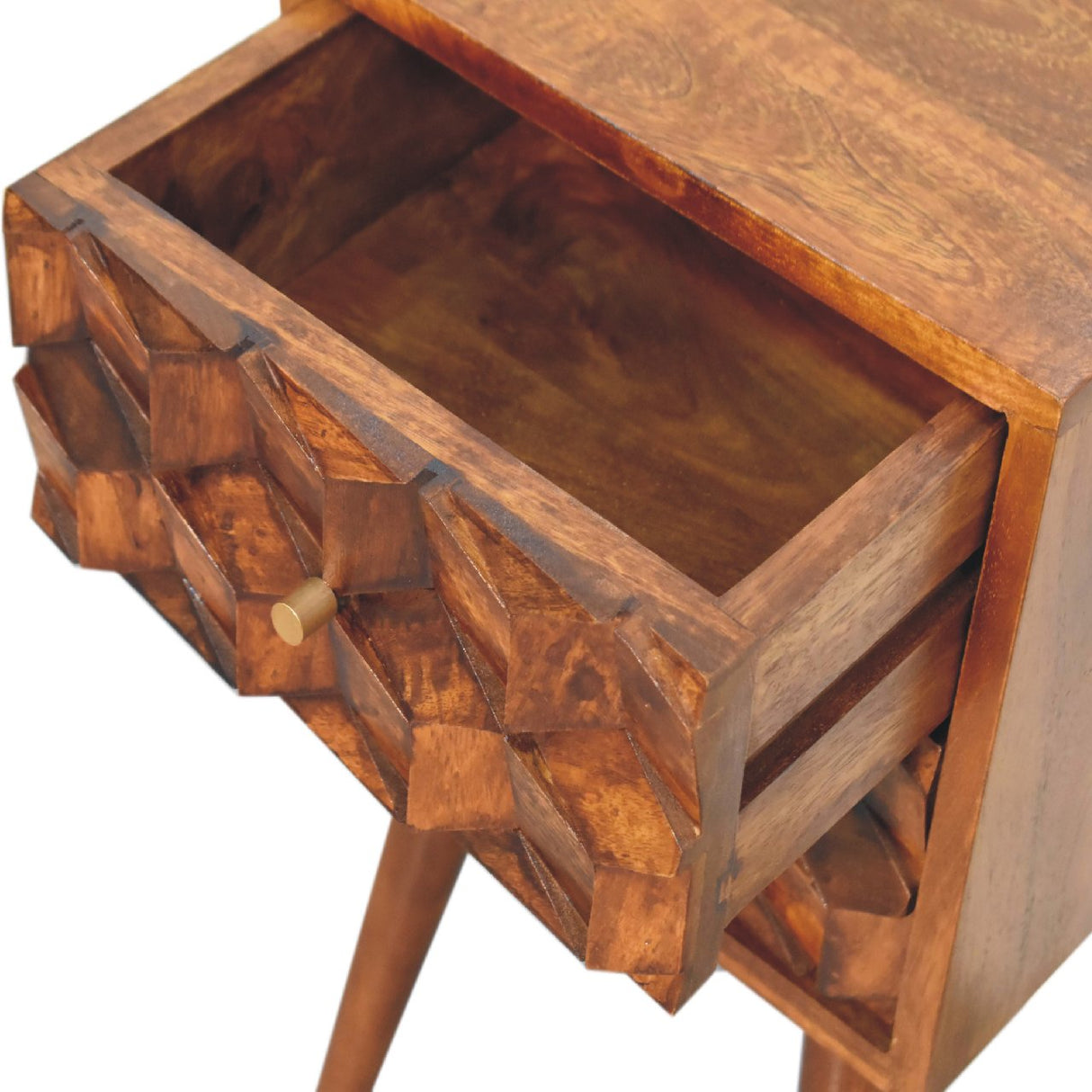 Solid Wood Mini Cube Nightstand, 2-Drawers, Chestnut