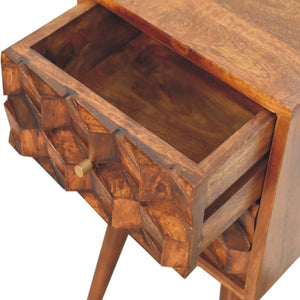 Solid Wood Mini Cube Nightstand, 2-Drawers, Chestnut