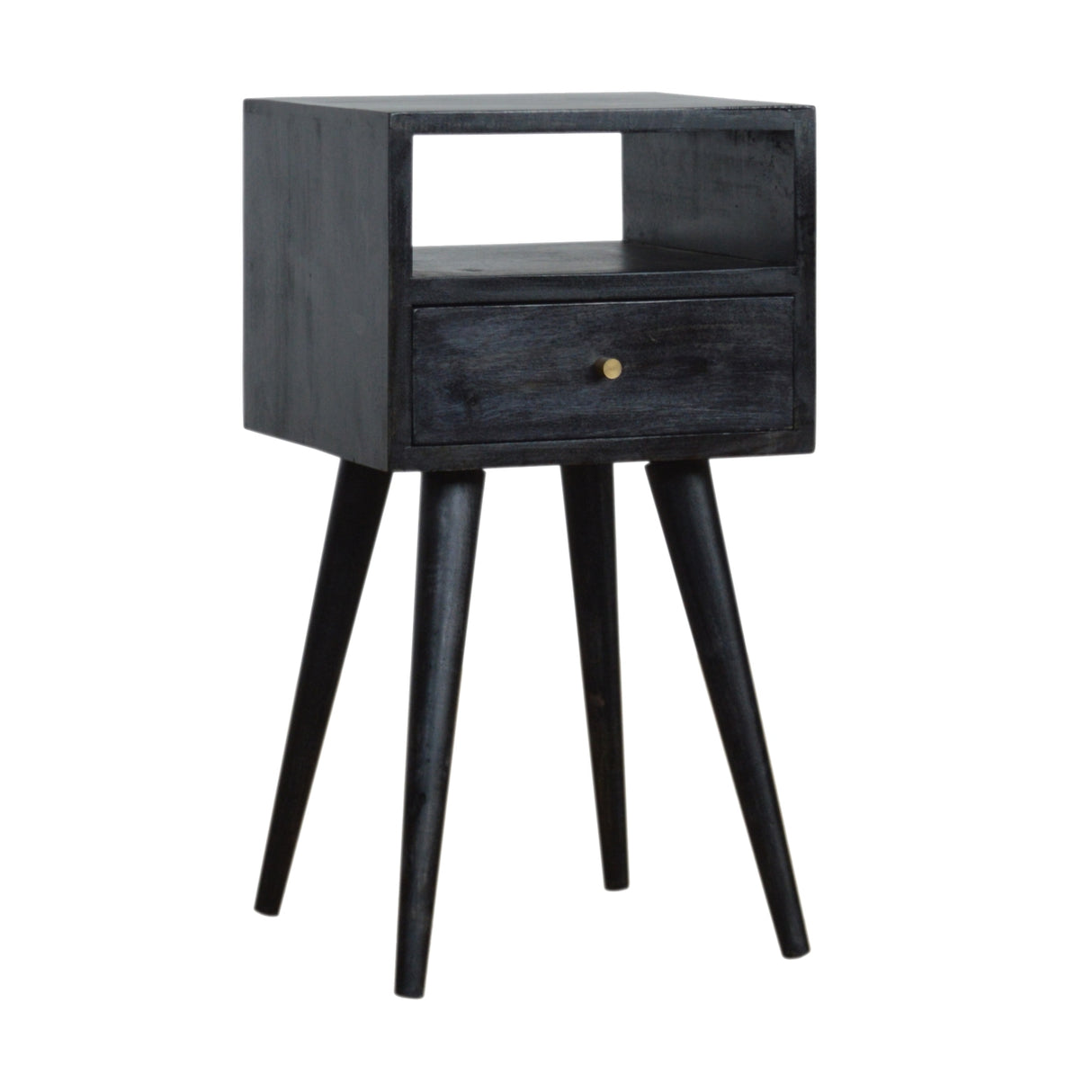 Solid Wood, Mini Nightstand, 1-Drawer, 1 Open-Slot, Ash