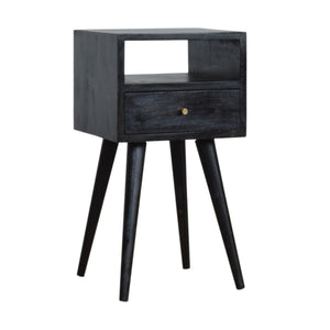 Solid Wood, Mini Nightstand, 1-Drawer, 1 Open-Slot, Ash