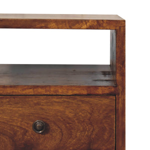 Solid Wood Mini Classic Chestnut Bedside, 2-Drawers, 1 Open Slot, Nordic Legs