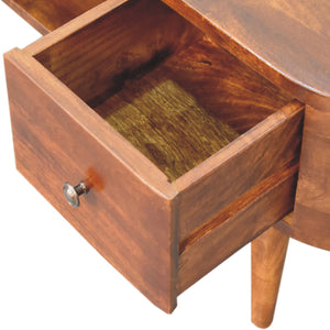 Chestnut Round Open Media Unit, 2-Drawers, 1 Open Slot