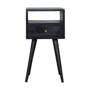Solid Wood, Mini Nightstand, 1-Drawer, 1 Open-Slot, Ash