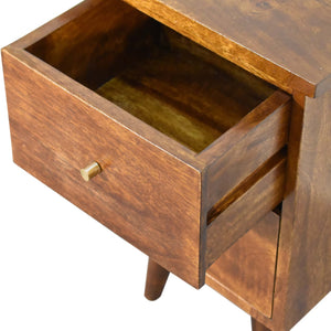 Solid Wood Bedside Table with 2 Drawers in Chestnut