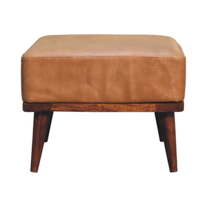 Tan Buffalo Leather Footstool, Upholstered, Nordic Legs