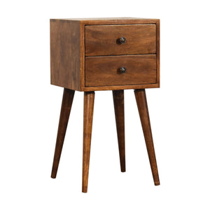 Solid Wood Mini Nightstand, 2-Drawers, Chestnut