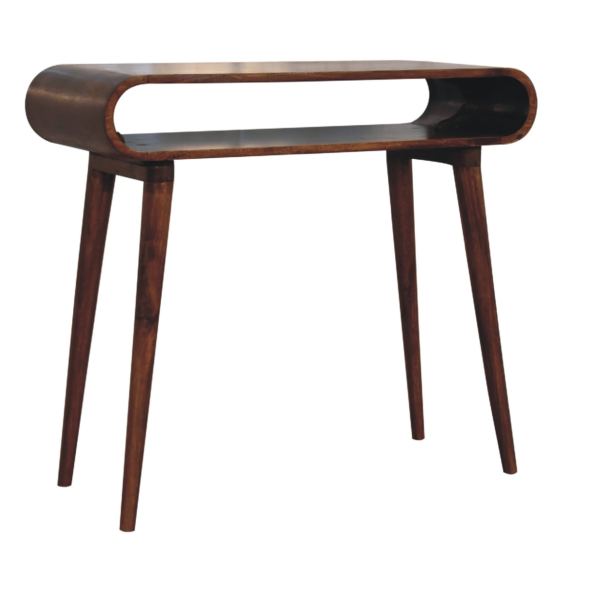 Solid Wood Amaya Nordic Style Console Table, Open Storage, Chestnut