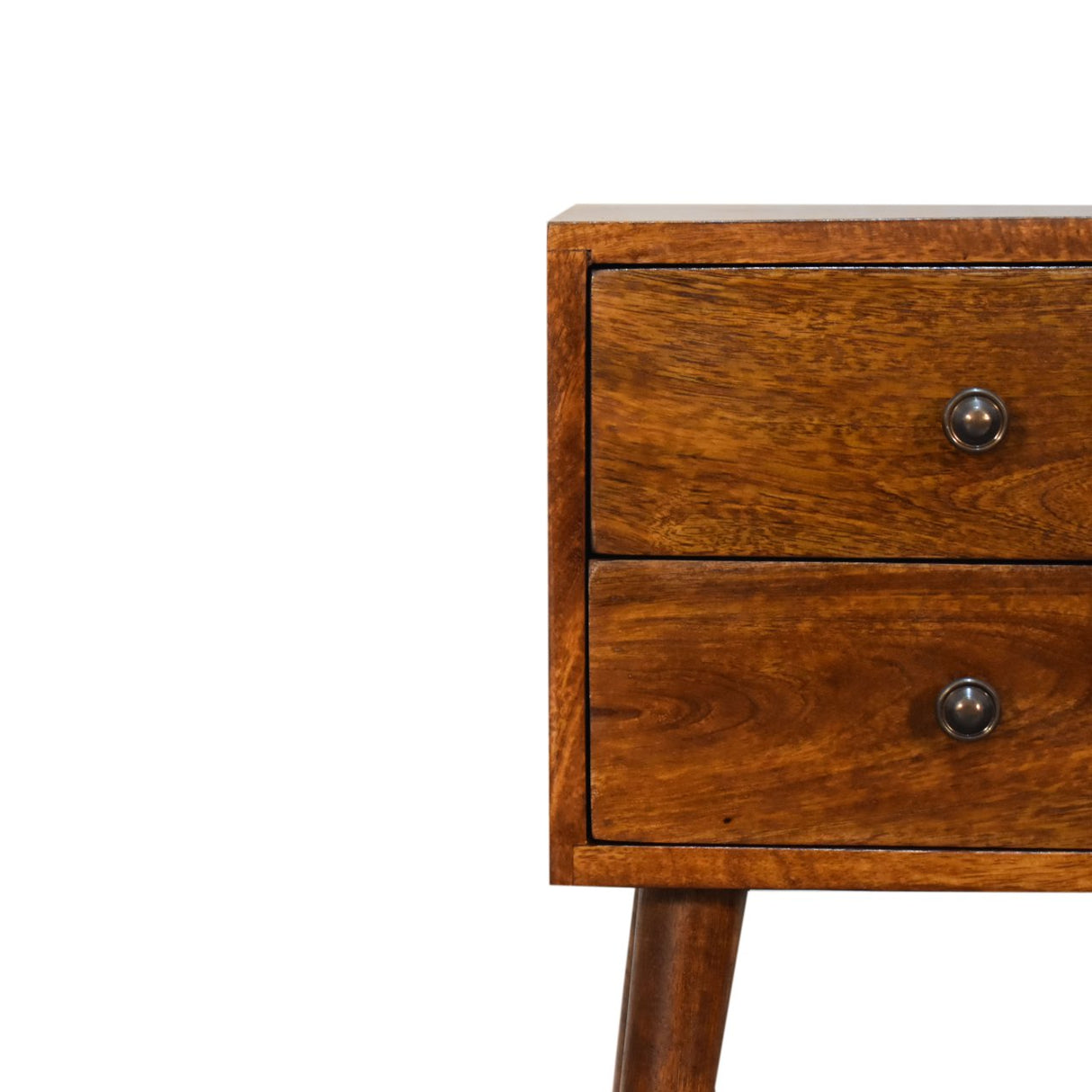 Solid Wood Mini Nightstand, 2-Drawers, Chestnut