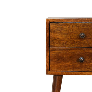 Solid Wood Mini Nightstand, 2-Drawers, Chestnut