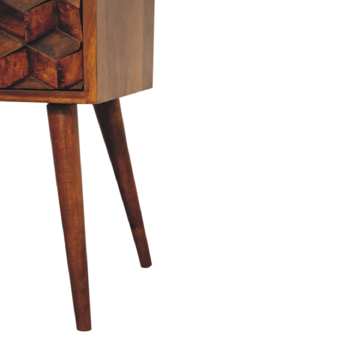 Solid Wood Mini Cube Nightstand, 2-Drawers, Chestnut