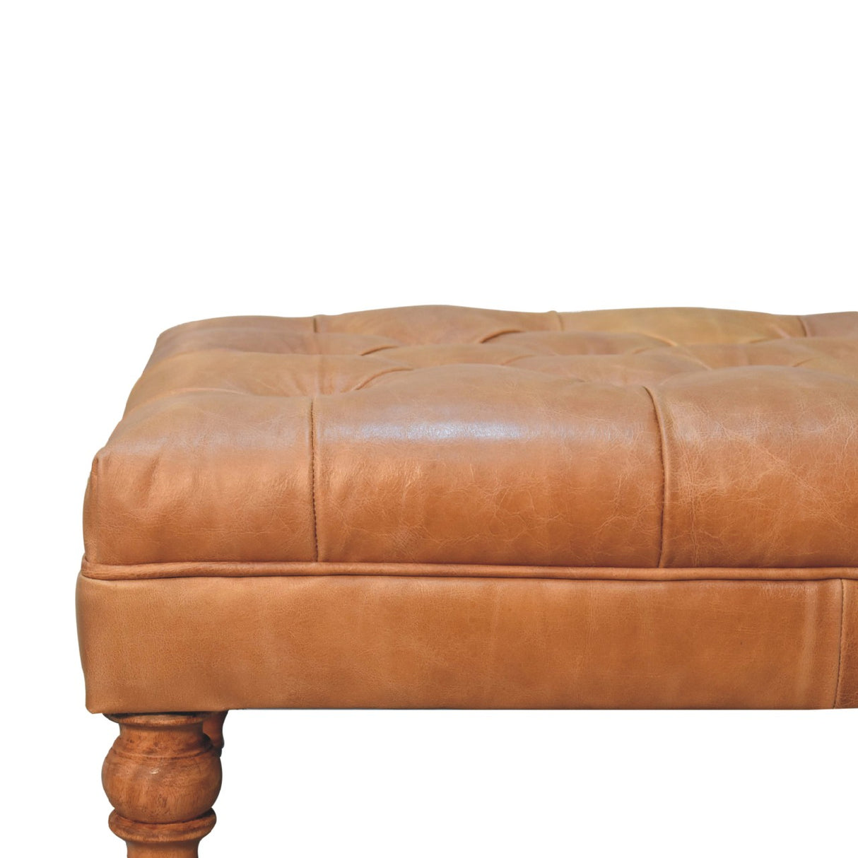 Solid Wood Buffalo Leather Ottoman with Castor Legs