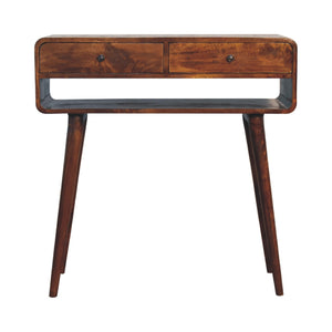 Sonata Chestnut Console Table, Nordic Legs, 2-Drawers, Open Slot