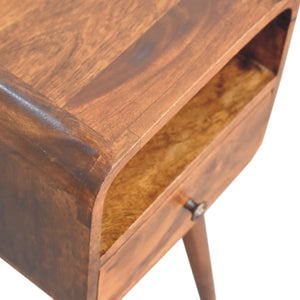 Solid Wood Mini Curve Bedside, 1-Drawer, 1 Open Slot, Chestnut