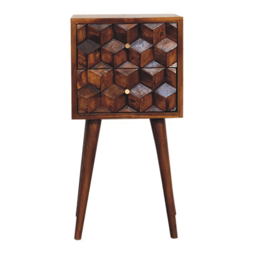 Solid Wood Mini Cube Nightstand, 2-Drawers, Chestnut