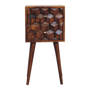 Solid Wood Mini Cube Nightstand, 2-Drawers, Chestnut
