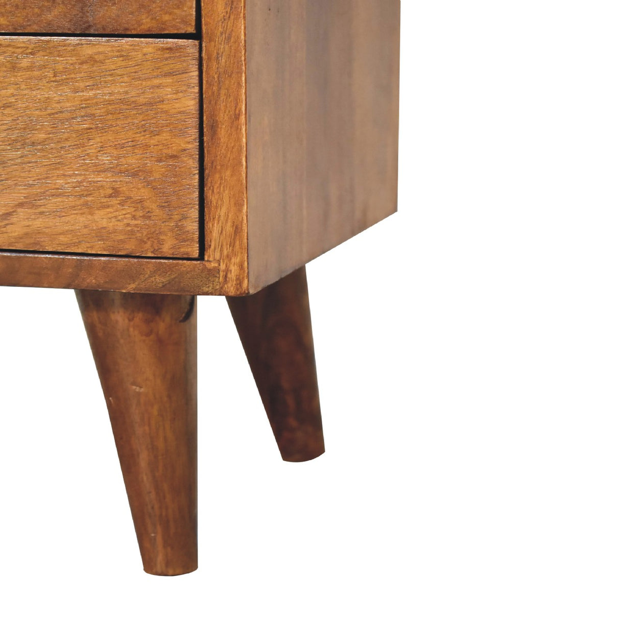 Solid Wood Mini Classic Chestnut Bedside, 2-Drawers, 1 Open Slot, Nordic Legs
