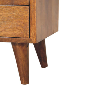 Solid Wood Mini Classic Chestnut Bedside, 2-Drawers, 1 Open Slot, Nordic Legs