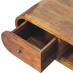 Solid Wood Chestnut Circular TV Unit, Nordic Legs, 2-Drawers, Open Slot