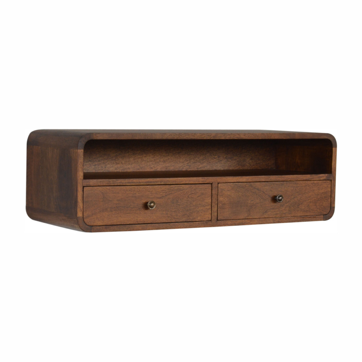 Solid Wood Floating Console, 2-Drawers, 1 Open Slot
