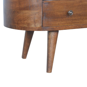 Chestnut Rounded Entertainment Unit, Nordic Legs, 4-Drawers, 2 Open Slot